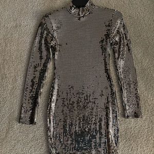 Sequin Gold Shoulder Padded Midi Dress